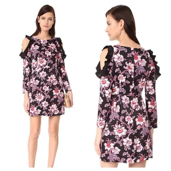 NWT! Club Monaco Teodora Floral Cold Shoulder Cocktail Long Sleeve Dress 0 - Picture 1 of 6